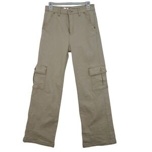 SONG Women Tan Khaki Cargo‎ Street Jeans High Rise Wide Leg Utility Size 7/28